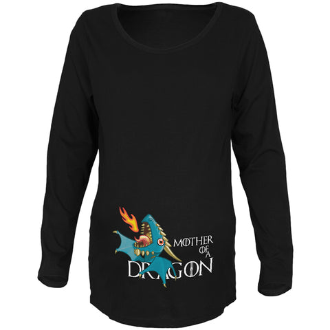 Mother of a Dragon Cute Blue Fire Maternity Soft Long Sleeve T Shirt front view