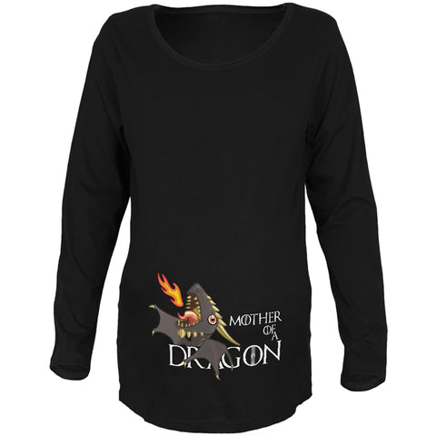 Mother of a Dragon Cute Black Fire Maternity Soft Long Sleeve T Shirt front view