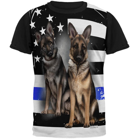 Thin Blue Line K9 Unit German Shepherd Live Forever All Over Mens Black Back T Shirt
