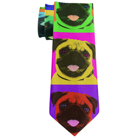 Pug Puppy Pop Art All Over Neck Tie  front view