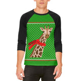 Ugly Christmas Sweater Big Giraffe Scarf Mens Raglan T Shirt