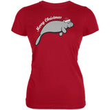 Merry Christmas Manatee Floaty Potato Juniors Soft T Shirt