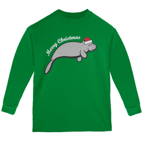 Merry Christmas Manatee Floaty Potato Youth Long Sleeve T Shirt
