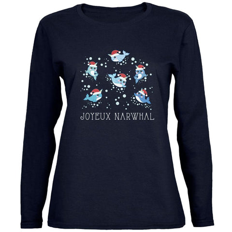 Christmas Joyeux Narwhal Noel Womens Long Sleeve T Shirt