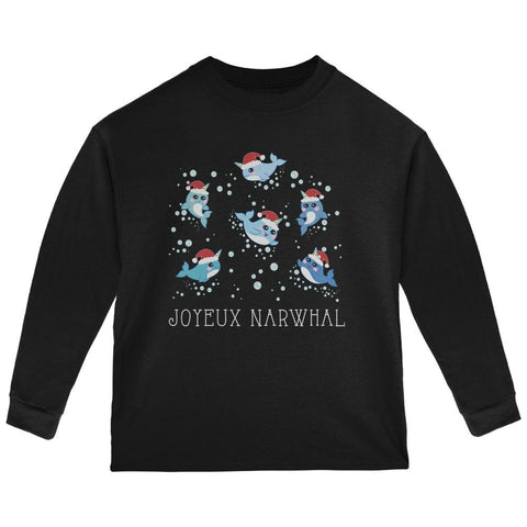 Christmas Joyeux Narwhal Noel Toddler Long Sleeve T Shirt