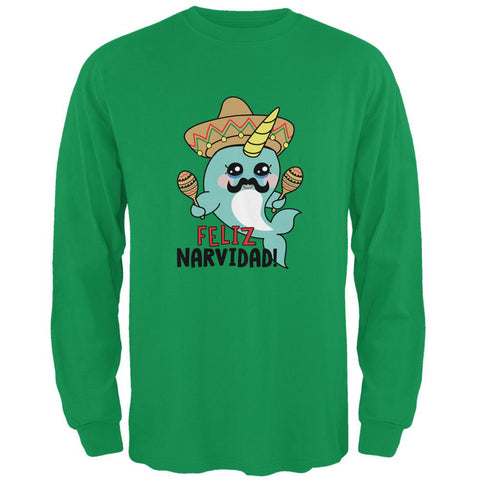 Christmas Narwhal Feliz Narvidad Navidad Mens Long Sleeve T Shirt