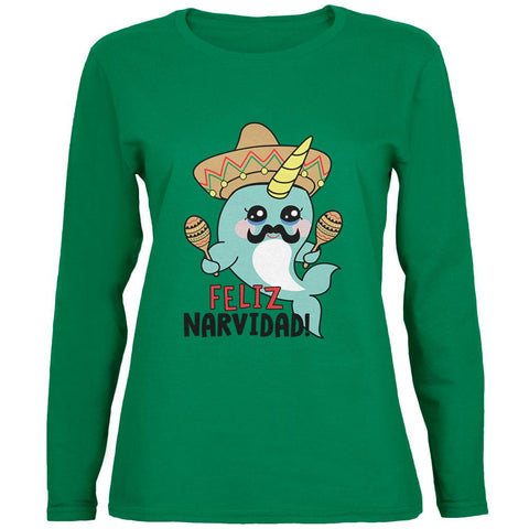 Christmas Narwhal Feliz Narvidad Navidad Womens Long Sleeve T Shirt