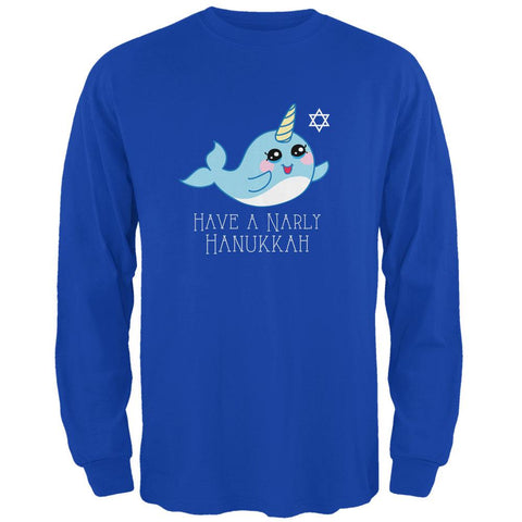 Narwhal Have a Narly Gnarly Hanukkah Mens Long Sleeve T Shirt