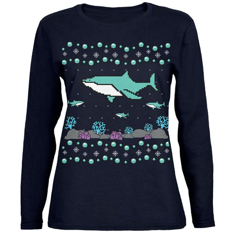 Ugly Christmas Sweater Shark Coral Reef Womens Long Sleeve T Shirt