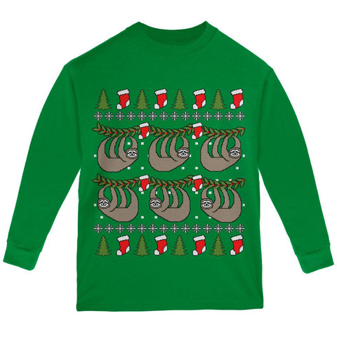 Hanging Sloth Ugly Christmas Sweater Youth Long Sleeve T Shirt