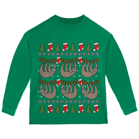 Hanging Sloth Ugly Christmas Sweater Toddler Long Sleeve T Shirt