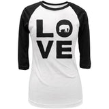 Elephant Love Juniors 3/4 Sleeve Raglan T Shirt front view