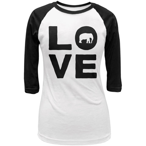 Elephant Love Juniors 3/4 Sleeve Raglan T Shirt front view