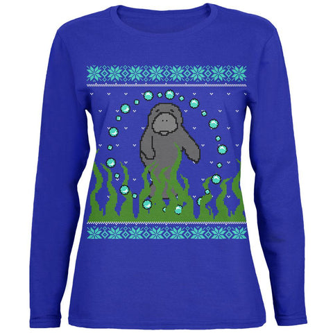 Ugly Christmas Sweater Manatee Floaty Potato Womens Long Sleeve T Shirt