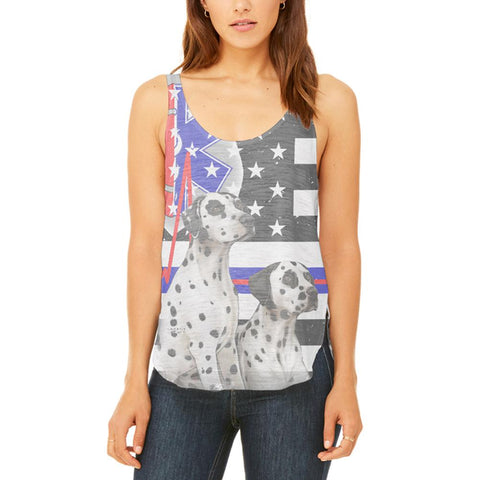 Firefighter EMT Dalmatian Live Forever Thin Red Line Flag Juniors Flowy Side Slit Tank Top