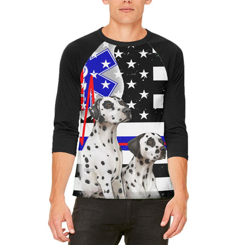 Firefighter EMT Dalmatian Live Forever Thin Red Line Flag Mens Raglan T Shirt
