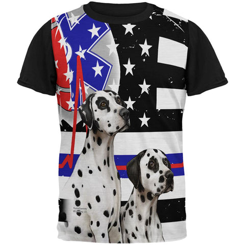 Firefighter EMT Dalmatian Live Forever Thin Red Line Flag All Over Mens Black Back T Shirt
