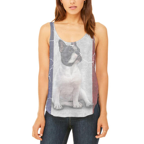 French Bulldog Live Forever Flag Juniors Flowy Side Slit Tank Top
