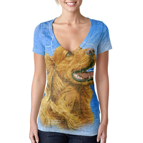 Golden Retriever Live Forever Juniors Burnout V-Neck T-Shirt