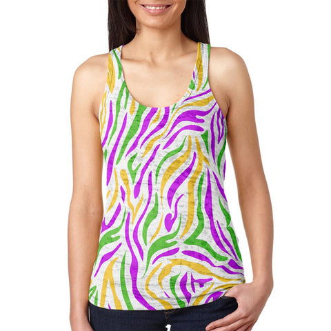 Mardi Gras Zebra Stripes Costume Juniors Burnout Racerback Tank Top