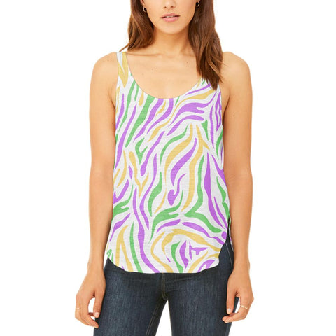 Mardi Gras Zebra Stripes Costume Juniors Flowy Side Slit Tank Top
