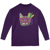 Mardi Gras Mask Funny Cat Youth Long Sleeve T Shirt front view