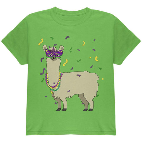 Mardi Gras Llama Beads Mask Youth T Shirt