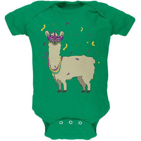 Mardi Gras Llama Beads Mask Soft Baby One Piece
