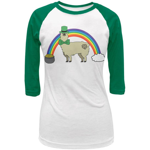 St. Patrick's Day Llama Cute Pot Of Gold Juniors 3/4 Raglan T Shirt