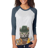 Oktoberfest German Beer Cat Unisex Raglan T Shirt  front view