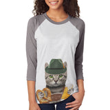 Oktoberfest German Beer Cat Unisex Raglan T Shirt  front view