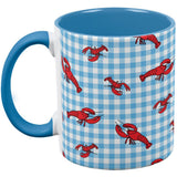 Lobster Crustacean Gingham Checker Summer Aqua Handle Coffee Mug