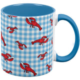 Lobster Crustacean Gingham Checker Summer Aqua Handle Coffee Mug
