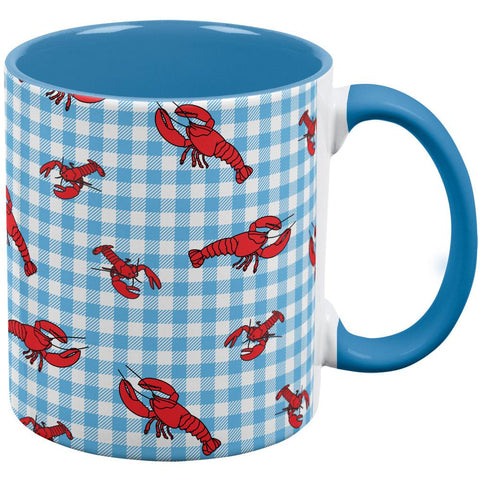 Lobster Crustacean Gingham Checker Summer Aqua Handle Coffee Mug