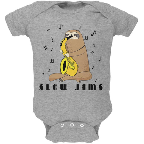 Sloth Slow Jams Funny Pun Saxophone Soft Baby One Piece