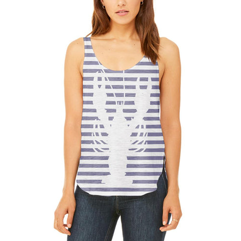 Lobster Navy Nautical Stripes Juniors Flowy Side Slit Tank Top