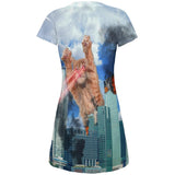 Giant Cat Laser Rampage and Destroy All Over Juniors Beach Cover-Up Dress