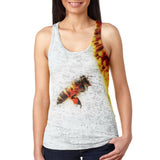 Honey Bee in Flight Juniors Burnout Racerback Tank Top
