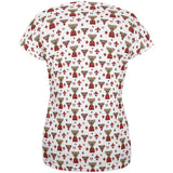 French Canadian Maple Leaf Fleur De Lis Moose Pattern All Over Womens T Shirt