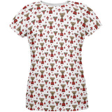 French Canadian Maple Leaf Fleur De Lis Moose Pattern All Over Womens T Shirt
