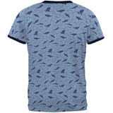Shark Sharks Outline Repeat Pattern Mens Ringer T Shirt