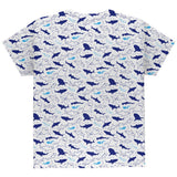 Shark Sharks Outline Repeat Pattern All Over Youth T Shirt