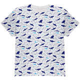 Shark Sharks Outline Repeat Pattern All Over Youth T Shirt