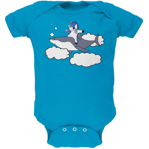 Dabbing Unicorn Riding Shark In The Sky Soft Baby One Piece