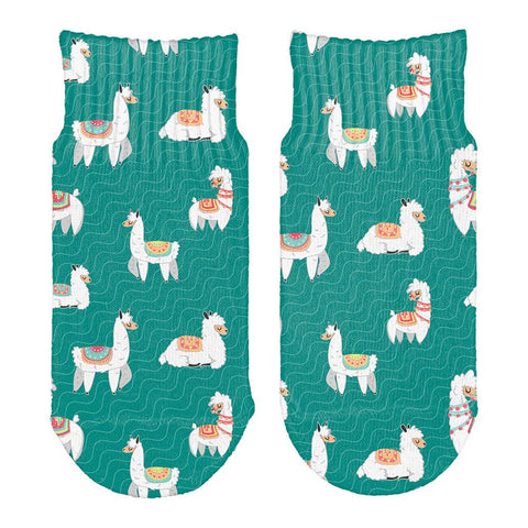 Llama Cute Teal Repeat Pattern All Over Toddler Ankle Socks