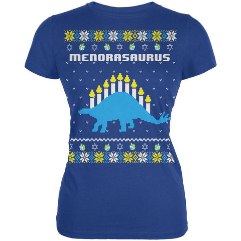 Hanukkah Ugly Sweater Menorasaurus Menorah Stegasaurus Juniors Soft T Shirt