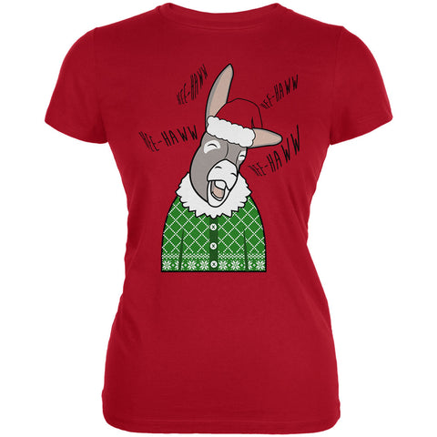 Italian Christmas Donkey Hee-Haw Funny Cute Juniors Soft T Shirt front view
