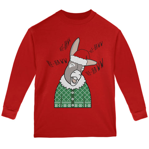 Italian Christmas Donkey Hee-Haw Funny Cute Youth Long Sleeve T Shirt  front view