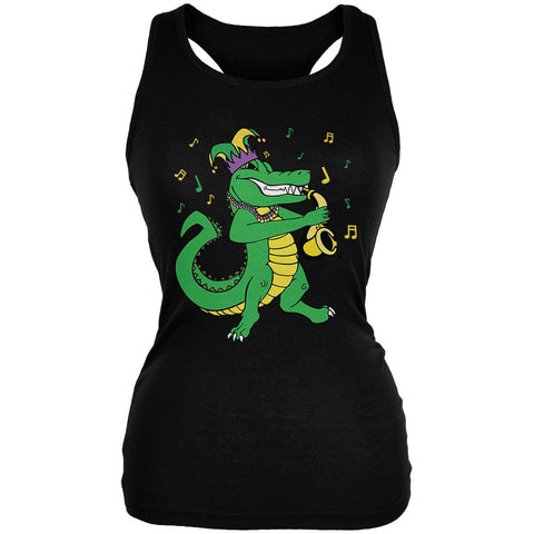 Mardi Gras Alligator Playing Saxaphone Jester Jazz Juniors Soft Tank Top