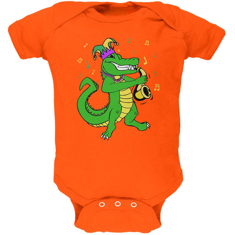 Mardi Gras Alligator Playing Saxaphone Jester Jazz Soft Baby One Piece